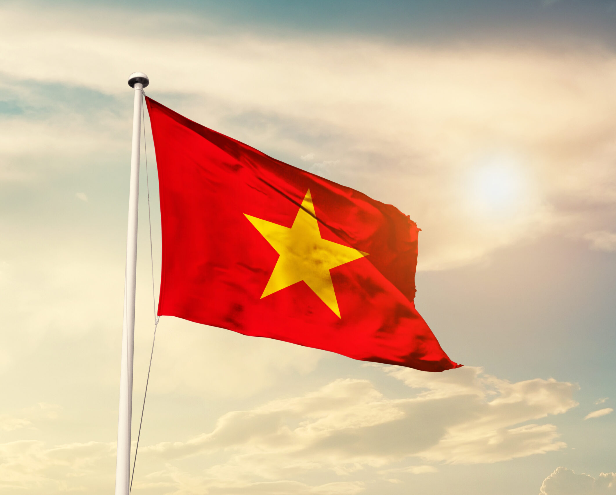 vietnam,national,flag,cloth,fabric,waving,on,the,sky,with