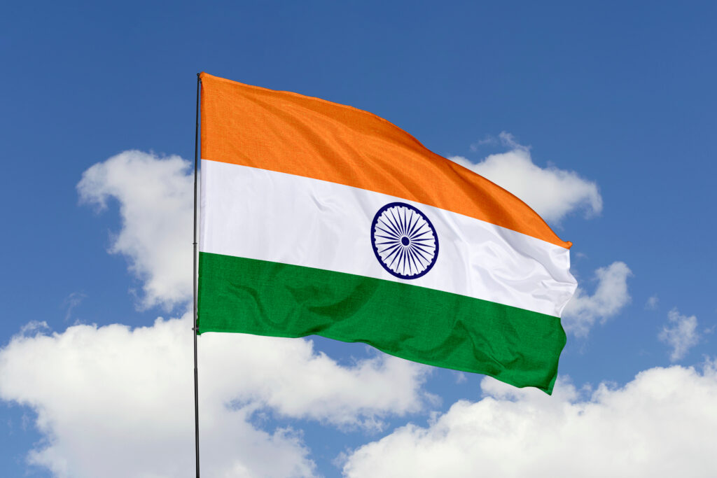 india,flag,isolated,on,the,blue,sky,with,clipping,path.