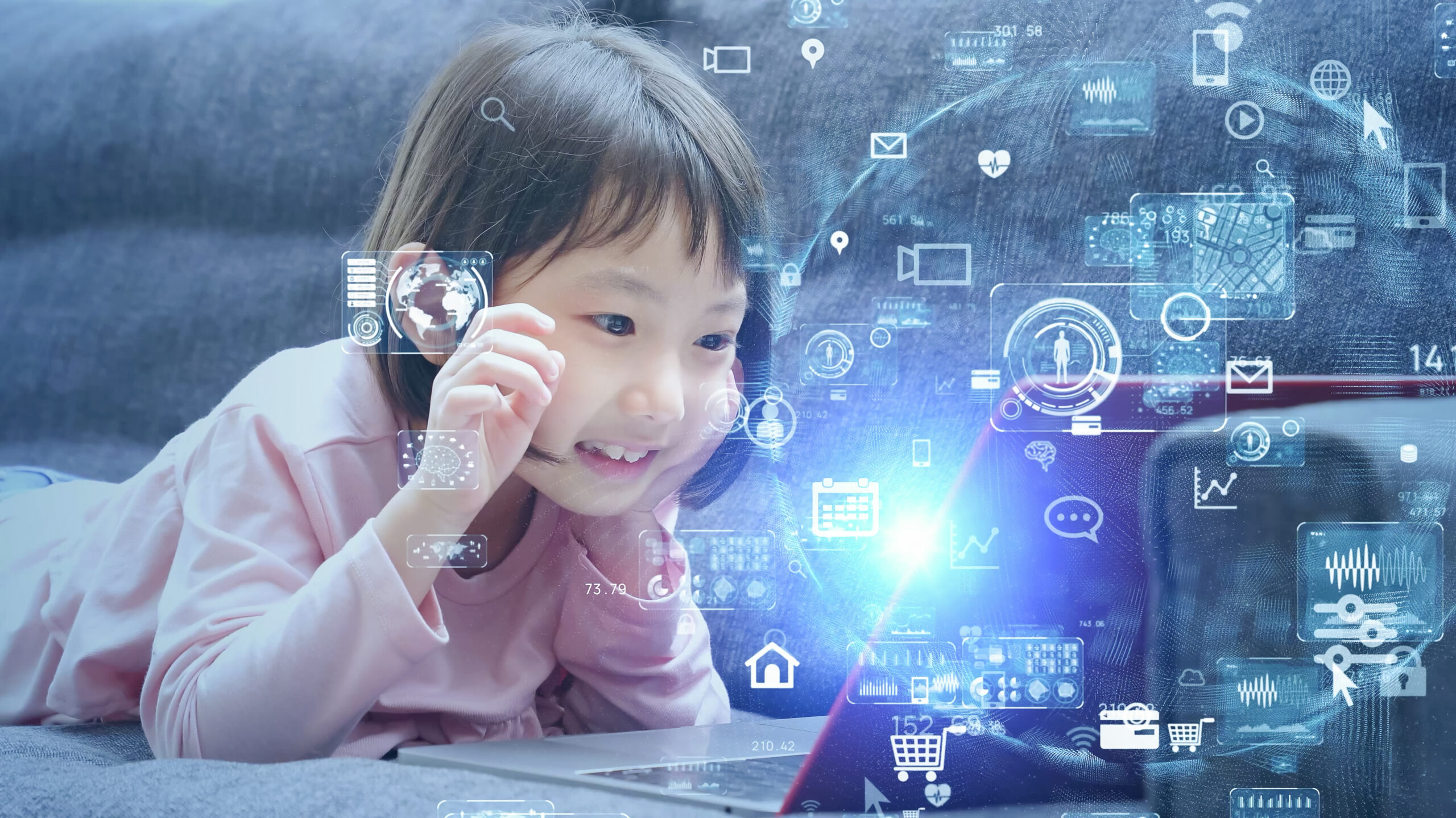 asian,little,girl,using,laptop,pc.,education,technology.,edtech.
