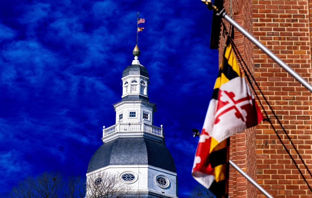 annapolis,,maryland,,united,states january,02,,2021:,maryland,state,flag,flies