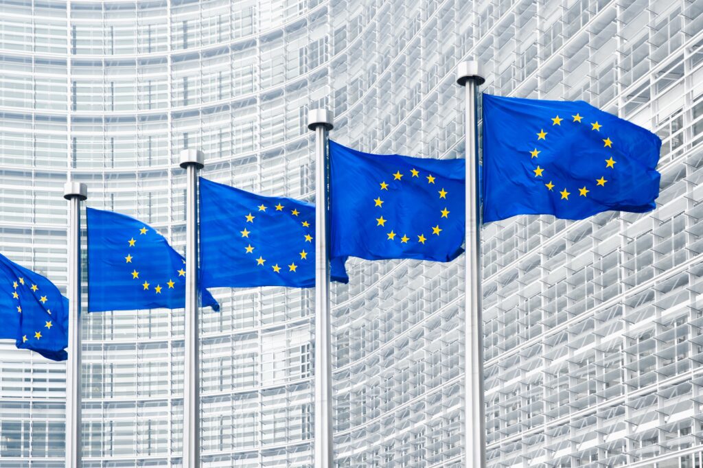 eu,flags,in,front,of,european,commission,in,brussels