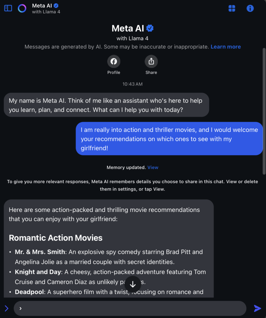 meta ai screenshot