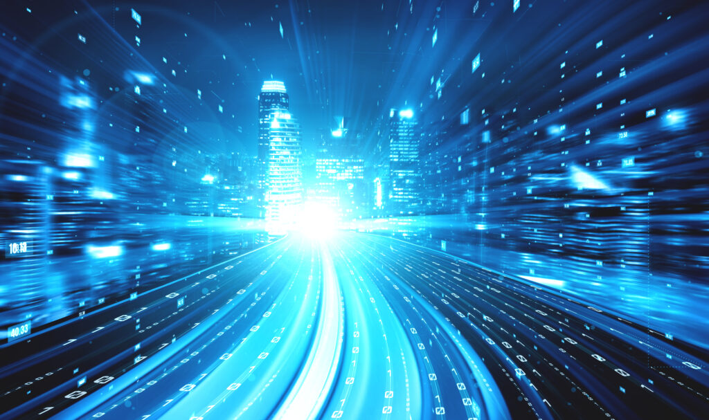 digital,data,flow,on,road,with,motion,blur,to,create