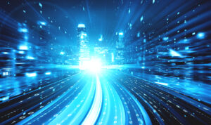 digital,data,flow,on,road,with,motion,blur,to,create