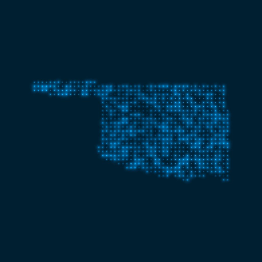 oklahoma,dotted,glowing,map.,shape,of,the,us,state,with