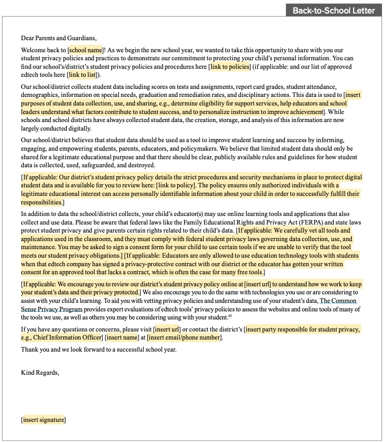back to school letter
