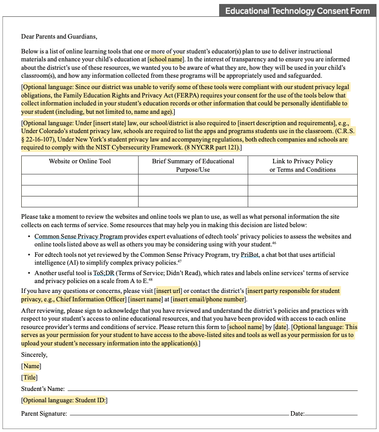 educational technology consent form