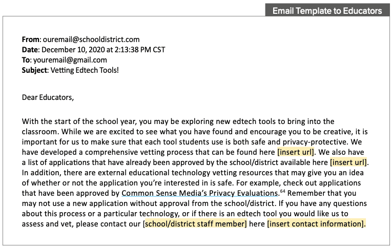email template to educators