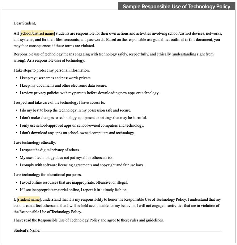 sample responsible use of technology policy