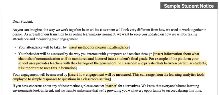 sample student notice