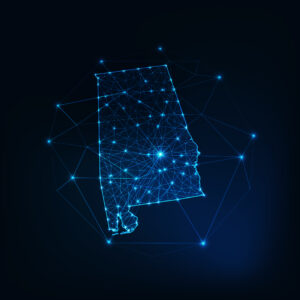 alabama,state,usa,map,glowing,silhouette,outline,made,of,stars