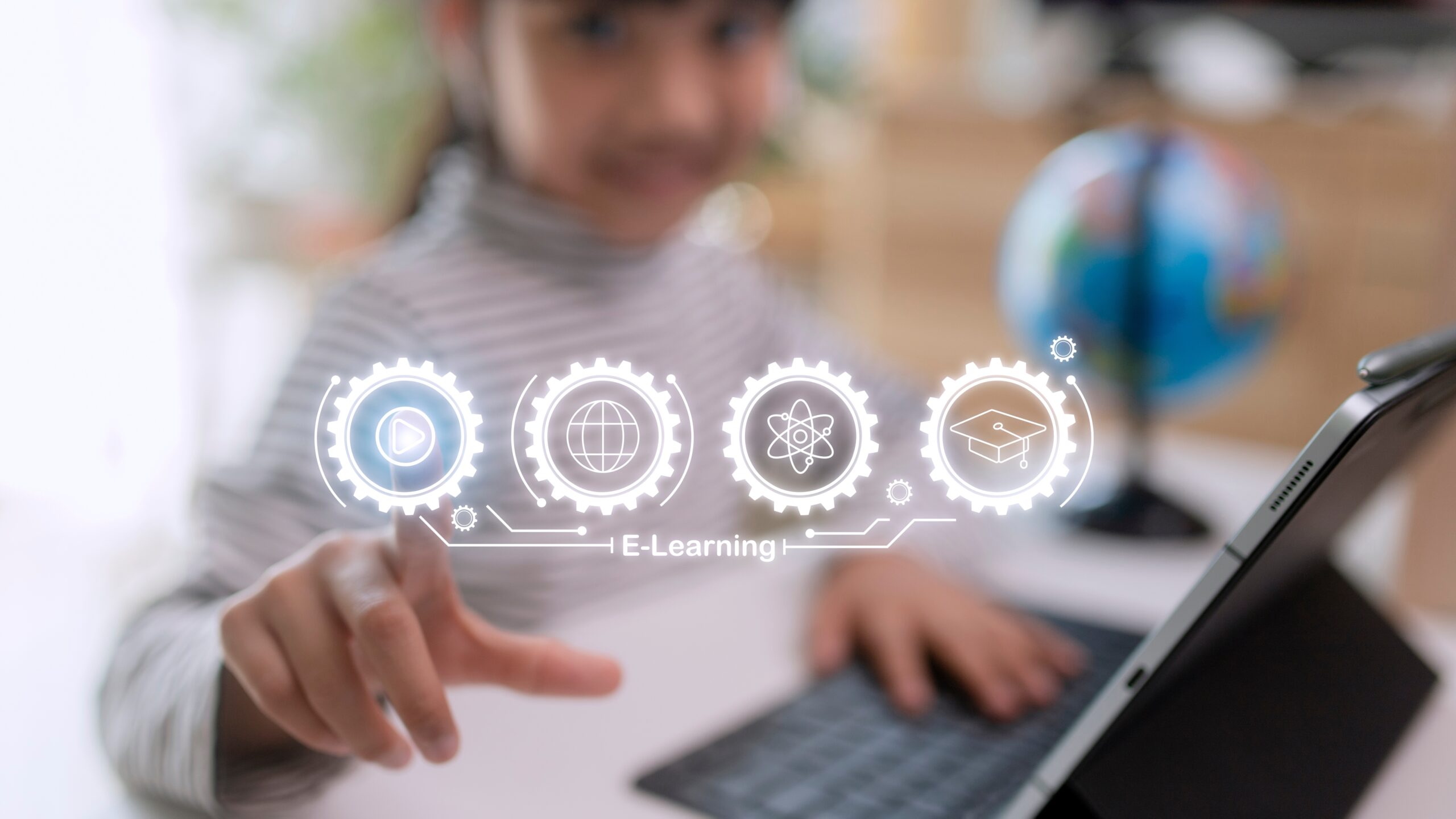 education,technology,concept.,schoolgirl,learning,in,the,room.,online,school.