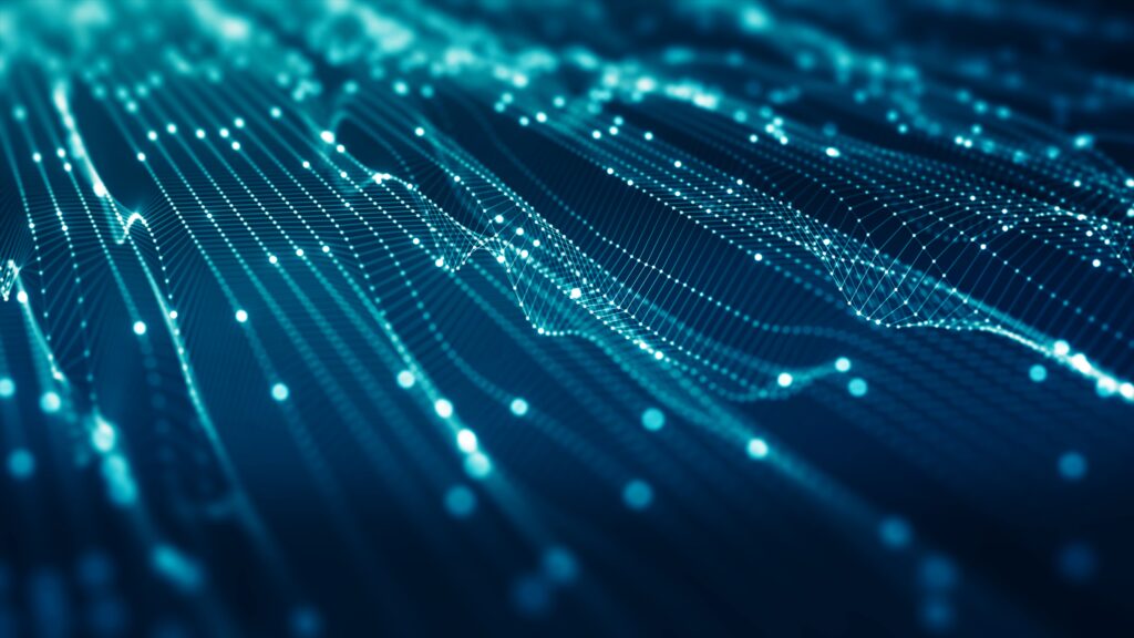 abstract,connected,dots,and,lines,on,blue,background.,communication,and